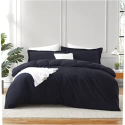 Hearth & Harbor Twin Duvet Cover Set - Soft Black Duvet Cover Twin, Double Brushed Twin/Twin XL Duvet Cover 2 Piece with Button Closure, 1 Twin Size Duvet Cover 68x90 inches and 1 Pillow Sham