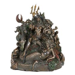 Ebros Gift Ebros Greek Mythology God of The Sea Poseidon Sitting On Throne with Trident Statue Neptune with Mermaid and Ocean Creatures Figurine Collection