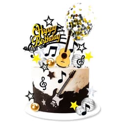 DRWATE 31 PCS Guitar Cake Toppers Music Notes Balls Cake Decorations for Musician Birthday Party Rock Theme Party (Black)