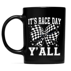 Eali88fa It's Race Day Yall Coquette Bow Checkered Flag Racing Car Coffee Mug, Cups 11oz - 15oz