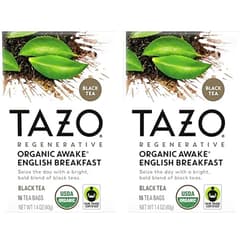 TAZO Tea Bags, Black Tea, Regenerative Organic Awake English Breakfast Tea, 16 Count (Pack of 2)