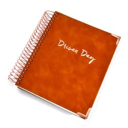 DRIVEN DAY January 2025 Wirebound Brown Suede Daily Planner- Achieve your Achieves and Prioritize Your Day With Daily, Weekly, and Monthly Views. 9.3