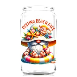 Toasted Tales Resting Beach Face Saying Cute Gnome Summertime Themed 16 OZ Can Glass Summer Decoration, Birthday Gift for Mom, Gift for Daughter, Friend Gift for Women
