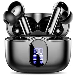 Btootos Wireless Earbuds, Bluetooth 5.3 Headphones Bass Stereo, Ear Buds with Noise Cancelling Mic LED Display, IP7 Waterproof in Ear Earphones, 36H Playtime for Laptop Pad Phones Sports Workout, Black