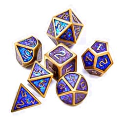 FOXBITE 7 Pcs Metal Dice Set Bronze Blue D&D Dice Set, Polyhedral Dice Set for Dungeons and Dragons Dice, Blood Spattered Role Playing Dice Set, D+D RPG D and D Dice D20 D12 D10 D8 D6 D4 (Monk)