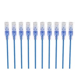 Monoprice Cat6A Ethernet Patch Cable - Snagless RJ45, 550Mhz, 10G, UTP, Pure Bare Copper Wire, 30AWG, 10-Pack, 7 Feet, Blue - SlimRun Series