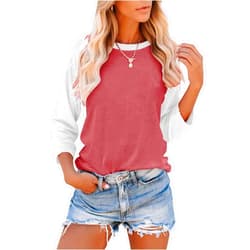 Bingerlily Women's Casual T-Shirts 3/4 Sleeve Color Block Cute Tops Comfy Blouses