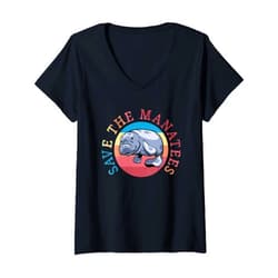 Herbivorous Marine Mammals Animals Rescuer Womens Save The Manatees Sea Cow Trichechidae Manatees Rescue V-Neck T-Shirt