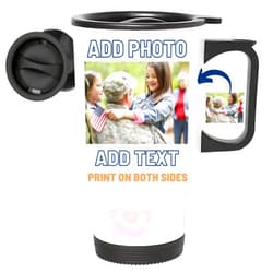 Lolona Fashion Personalized Travel Mug with Pictures - Add Customizable Name, Text, Logos, Photos For Custom Mug - Stainless Steel Insulated Custom Coffee Tumbler with Handle and Lid Vaso Personalizado Cup