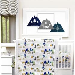 TANOFAR 4 Piece Crib Bedding Set for Boy Baby Nursery Crib Bedding Set Mountain Crib Sheet, Quilt, Crib Skirt and Diaper Stacke Crib Comforter Set for Boys