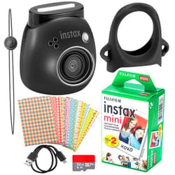 Fujifilm Instax Pal Digital Camera, 20 Fujifilm Mini Films, Decorative Stickers, Grip for Camera with USB, Micro SD and Cloth (Gem Black) (Gem Black)