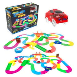 Mindscope Twister Tracks Mega Set Neon Glow in The Dark Flexible Track System with 547 Pieces Over 25 Feet of Track & Accessories