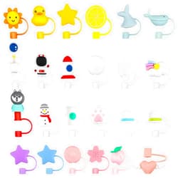 Patelai 24 Pcs Straw Covers Cap Silicone Straw Tips Cover Reusable Drinking Straw Tips Lids Adorable Dust-proof Straw Plugs for 6-8 mm Straws Summer Beach Pool Party(Fresh Style)