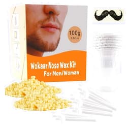 Wokaar Nasal Waxing Kit for Men and Women: 100g Wax, 30 Applicators, 15-20 Uses. Safe, Easy, Quick & Painless for Nose, Ears & Mustache with Guards.