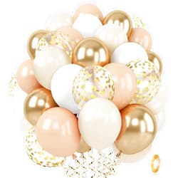 Zesliwy White Gold Beige Confetti Balloons, 50Pcs 12 Inch Sand White Gold Metallic Nude Cream Neutral Boho Balloons for Bridal Shower Baby Shower Birthday Wedding Party Decoration