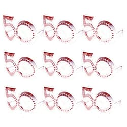 Qunonaty Fun Birthday Party Glasses - 50th Birthday Glasses 9 Pairs Rose Gold 50 Years Old Birthday Party Glasses Fun Plastic Costume Photo Booth Props for 50th Anniversary Party Supplies