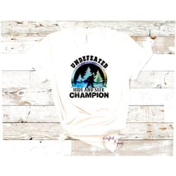 Comfort and Yum Bigfoot Undefeated Hide & Seek Champion - Sasquatch Watercolor Background - Sublimation Transfer Ready to Press Iron On - Yeti Nature Lover