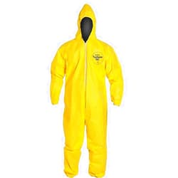 DuPont Tychem 2000 Coverall Standard Fit Hood Stormflap Elastic Wrists and Ankles, Bound Seam, Yellow, Large