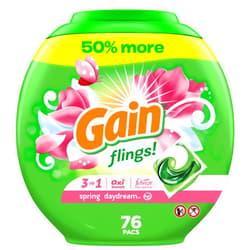 Gain flings Laundry Detergent Soap Pacs HE Compatible 76 Count Long Lasting Scent Spring Daydream Scent