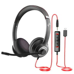 EAGLEND USB Headset with Mic for PC, On-Ear Computer Laptop Headphones with Noise Cancelling Microphone in-line Control for Home Office Online Class Skype Zoom (USB+3.5mm, Black)