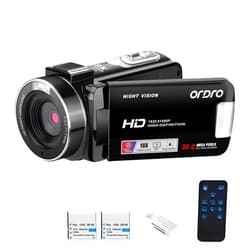 ORDRO B320 1080P 30FPS Video Camera Recorder, Full HD 30MP 18X Digital Zoom Camcorder, YouTube Vlogging Camera Infrared Night Vision, 3.0 Inch Flip Screen, 2 Batteries, Remote Control(Black)