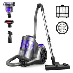 Aspiron Canister Vacuum Cleaner, 1400W Bagless Vacuum Cleaner, Multi-Cyclonic Filtration, 2 Anti-Allergen HEPA Filters, 3.5QT Dust Cup, 4 Tools, Corded Vacuum for Hard Floor, Carpets, Pet Hair, Purple