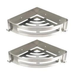 NearMoon Bathroom Shower Caddy 2 Pack, No Drill 304 Stainless Steel Shower Organizer with 2 Hooks (Corner Shelf, Brushed Nickel)