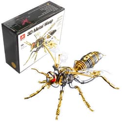 OreilleStar 3D Metal Puzzles for Adults: Northern Giant Hornet Metal Model Kits, 3D Metal Puzzle Mechanical Wasp Building Blocks, Difficult DIY for Assembly, Birthday Gifts for Men (3D Metal Wasp-Silver Gold)