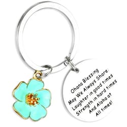AHAETH Ohana Keychain Hawaiian Flower Keychain Blessing Gifts Hibiscus Charm Keychain Hawaiian Ohana Jewelry Gift for Family Hawaii Gifts for Women Ohana Jewelry Stainless-steel