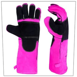 Gloves Nation Ladies BBQ/Welding Leather Gloves, Fire Resistance Gloves, MIG/TIG Welding Gloves, 16 inches with long Sleeves, Pink/Black