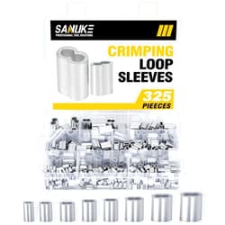 Sanuke 325pcs Wire Rope Sleeves Aluminum Crimping Loop Sleeves, 8 Sizes 3/64'' 1/16'' 5/64'' 3/32'' 1/8'' 5/32'' 3/16'' 1/4'' Double Cable Ferrules Kit