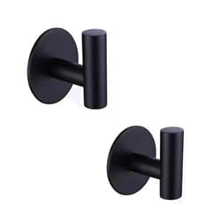 ZWTNBFST Adhesive Hooks 304 Stainless Steel Robe Hook Holder Heavy Coat Hook for Bathroom Kitchen Livingroom Garage Hotel Brushed Finish 2pcs (Matte Black)