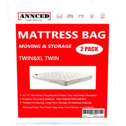 ANNCED 2 Packs Mattress Bag for Moving & Long-Term Storage Protection Cover - 4 mil Thick Heavy Duty Tear & Puncture Resistance Polyethylene Plastic Wrap Protector Reusable Bag,Size Twin & XL Twin