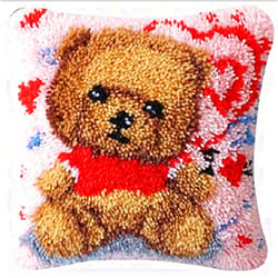 ZUHSA Pre Printed Pattern Cross Stitch Sofa Cushion Cover DIY Latch Hook Kits,3D Pillow Materials Package Latch Hook Embroidery Kits with Latch Hook Tool fit for Kids and Adults,43x43cm (Bear C)
