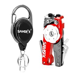 SAMSFX Fishing Tungsten Line Cutter with Zinger Retractors, Fishing Pliers Cutters, Knot Tying Tool, Hook Eye Cleaner, Hook Sharpener