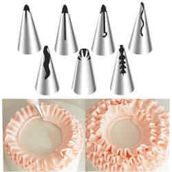 Suuker 7 Pieces Pleated Skirt Piping Nozzles Set, Stainless Steel Russian Nozzles Tips Piping Set For Pastry Fondant,Cake Decorating Supplies Baking Set Tools
