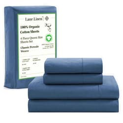 LANE LINEN Queen Sheets Set, 4Pc 100% Organic Cotton Bed Sheets Queen Size, Soft Sheets, Percale Weave, Luxury Hotel Sheets Queen Size, Breathable Queen Sheets Deep Pocket Upto 15