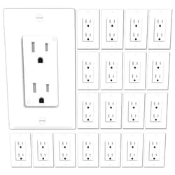 BESTTEN 20 Pack 15 Amp Tamper Resistant Decor Receptacle, Standard Electrical Wall Outlet, Residential and Commercial Use, 15A/125V/1875W, UL Listed, White
