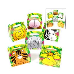Adorox 12 Boxes Jungle Safari Zoo Animal Cardboard Favor Treat Boxes Birthday Party Goody Bags Lion Tiger Elephant Zebra Hippo Giraffe