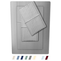 FEATHER & STITCH NEW YORK Feather & Stitch 500 TC Queen Size Damask Bed Sheet Set, 100% Soft Cotton Breathable Bedsheets, 18