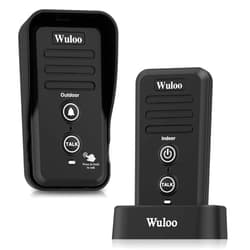 Wuloo Wireless Intercom Doorbells for Home Classroom, Intercomunicador Waterproof Electronic Doorbell Chime with 1/2 Mile Range 3 Volume Levels Rechargeable Battery (Black, 1&1)