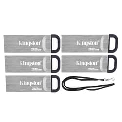 Kingston 32GB DataTraveler Kyson High Performance up to 200MB/s USB 3.2 Metal Flash Drive DTKN/32GB Bundle with (1) GoRAM Black Lanyard (32GB, 5 Pack)