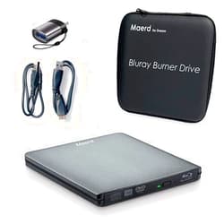 Maerd External Blu Ray DVD Drive, USB3.0 Type-C Portable Blu Ray Player CD DVD BD Burner 6X 3D CD DVD Bluray Burner for Windows XP/7/8/10 Laptop, Desktop (Grey)