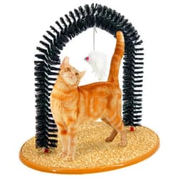 5 STAR SUPER DEALS Perfect Cat Self Grooming Arch Toy & Post with Cat Mouse Toy, Bristles, Scratch Pad and Catnip - for Scratching, Brushing, and Massaging - Prevents Furniture Damage (Cat Arch w/Mouse)