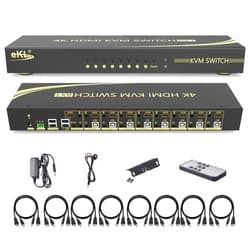 eKL KVM Switch, 8 Port v2.0 HDMI KVM Switch Supports Hotkeys Swapping 4K@60Hz 4:4:4 1080p 3D, 8 in 1 Out 8 PCs Sharing with One Set of Keyboard and Mouse