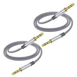 Henrety 3.5mm Aux Cable (3.3ft/1m, Pack of 2) - Male to Male Audio Auxiliary Cord for Headphones, Car, Home Stereos, Speaker, iPhone, iPad, iPod, Echo - Gray