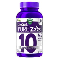 ZzzQuil PURE Zzzs, Advanced 10mg Melatonin Gummies, Sleep Aid, Berry Flavored, with Chamomile & Lavender, Fall Asleep Fast, Drug-Free, Non-Habit Forming, 100ct