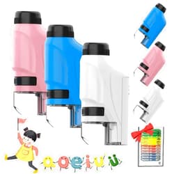 Finndeen Little Marvin Microscope,Pocket Size Little Marvin Microscope for Children,Mini Microscope,A Portable and Compact Little Marvin Microscope,Handheld Microscope with LED Light. (Pink+White+Blue)