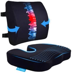 QUTOOL Seat Cushion & Lumbar Support Pillow for Office Chair, Car, Wheelchair Memory Foam Desk Chair Cushion for Sciatica, Lower Back & Tailbone Pain Relief Desk Pad with Adjustable Strap 3D Washable Cover