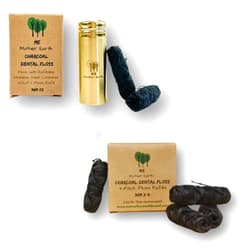 ME MOTHER EARTH Vegan Biodegradable Bamboo Charcoal Dental Floss with Refillable Gold Stainless Steel Container with 33yds x4 Refill | Peppermint Essential Oil | Eco Friendly Zero Waste Oral Care